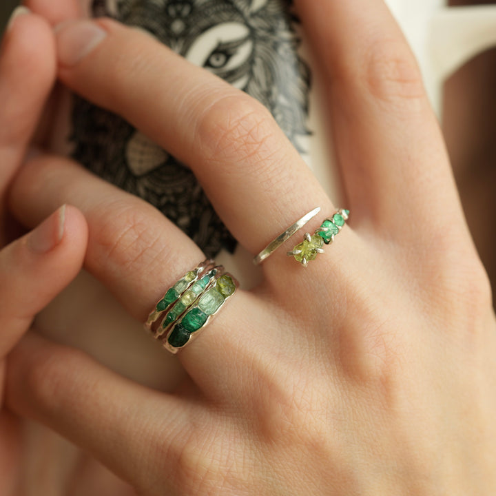 Raw Emerald Ring: RTS Solid Silver or Gold Raw Uncut Natural Raw Rough Uncut Light Green Emerald Stackable Band Rings in US size 5.5-9.5