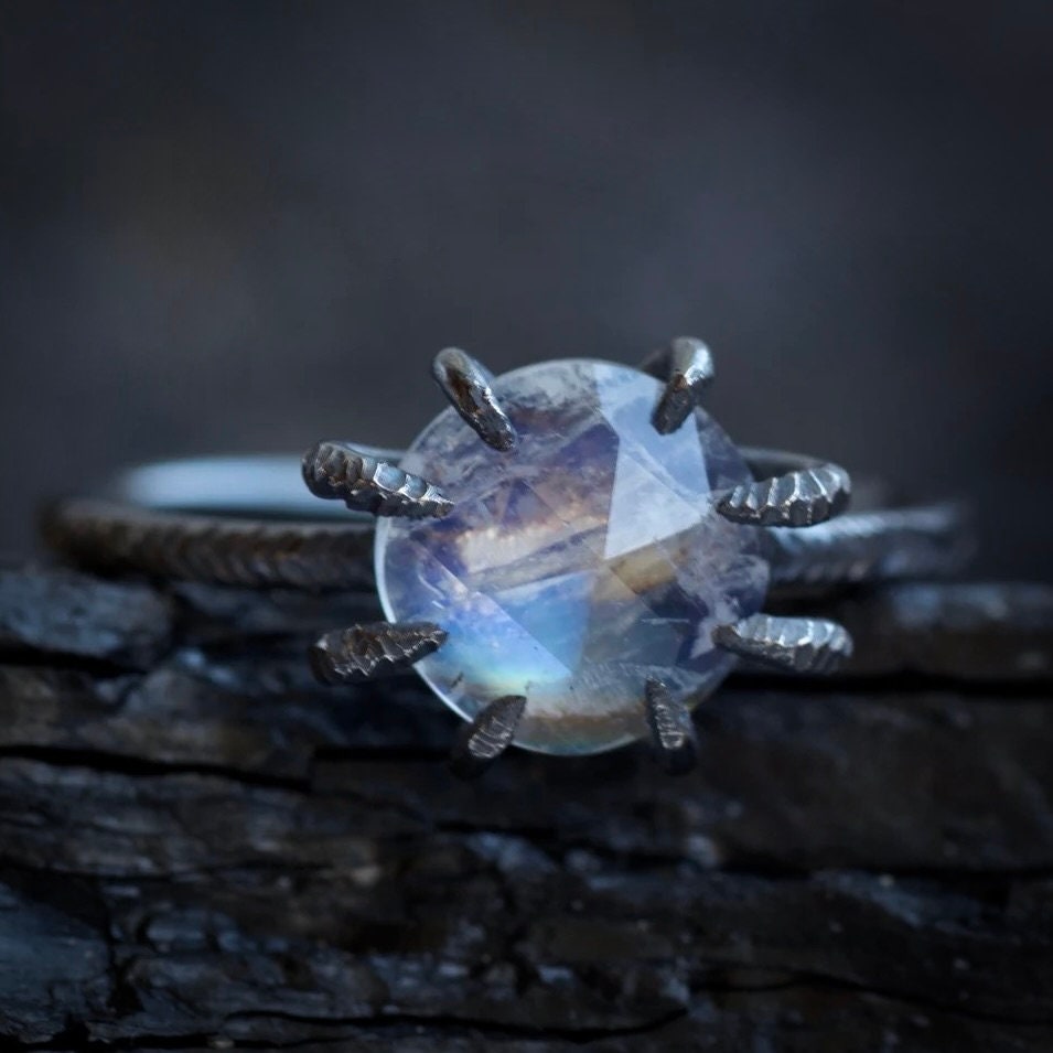 Round Rainbow Moonstone Ring