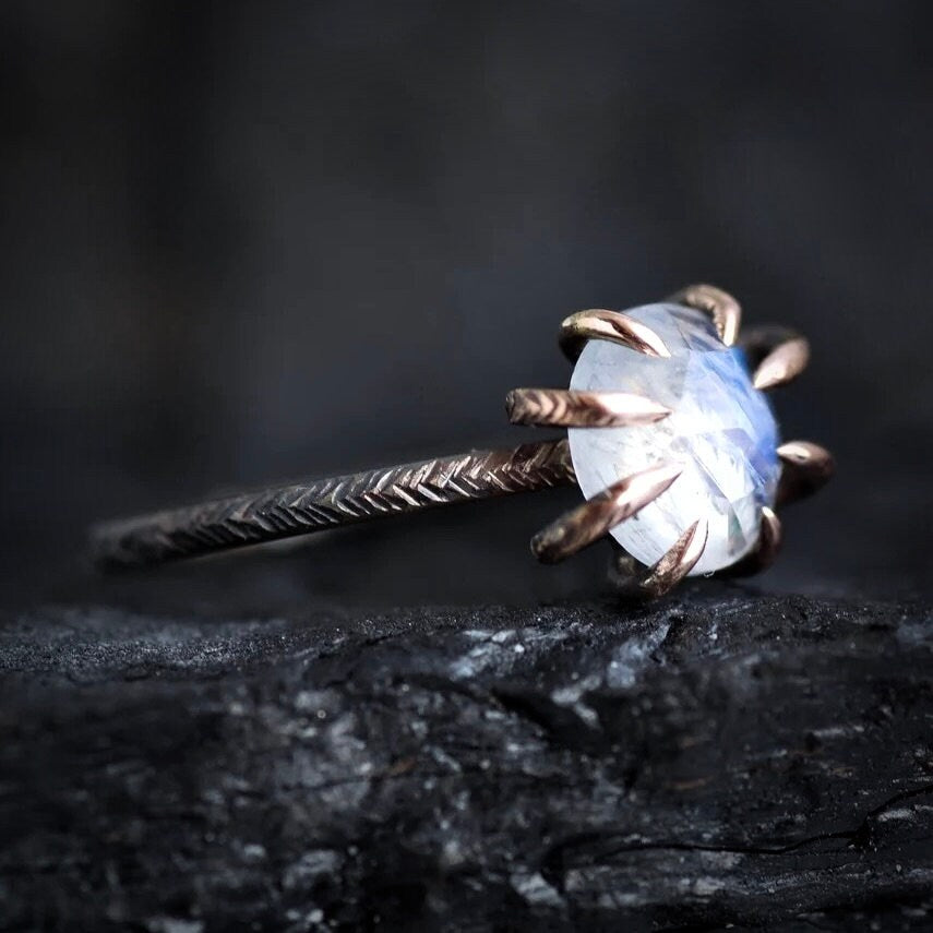 Round Rainbow Moonstone Ring