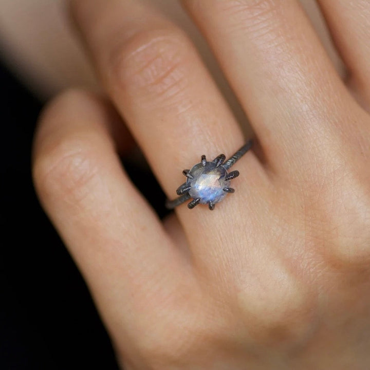 Round Rainbow Moonstone Ring