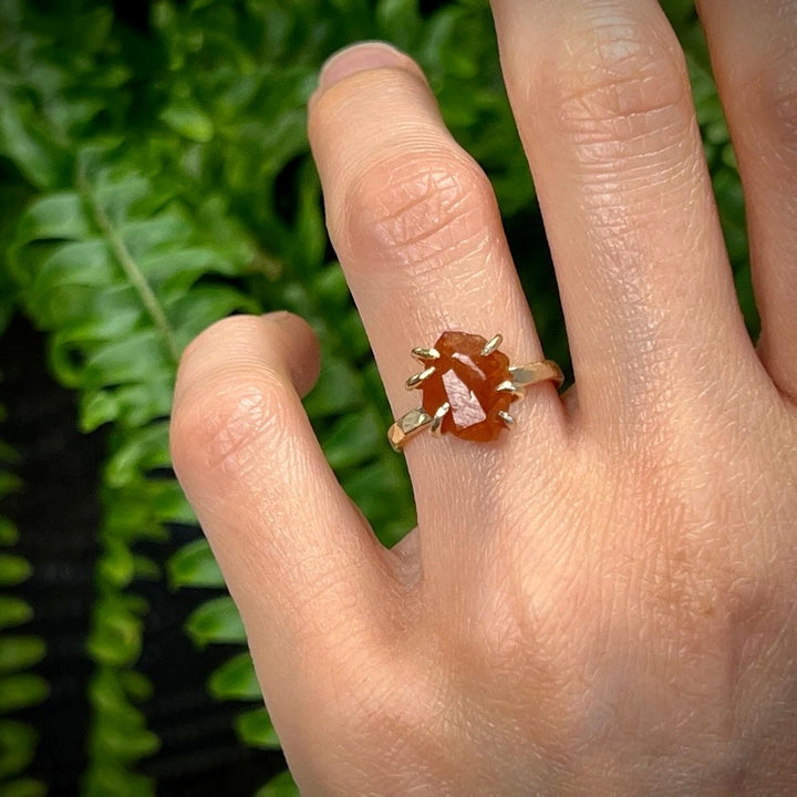 LIMITED EDITION Rare Uncut Raw Hessonite Garnet Crystal Ring