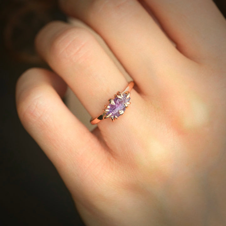 Prong Set Raw Amethyst Chrystal Ring