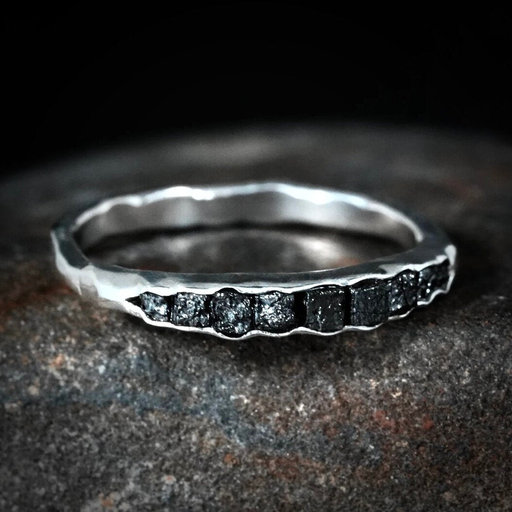 Raw Black Diamond Wedding Band