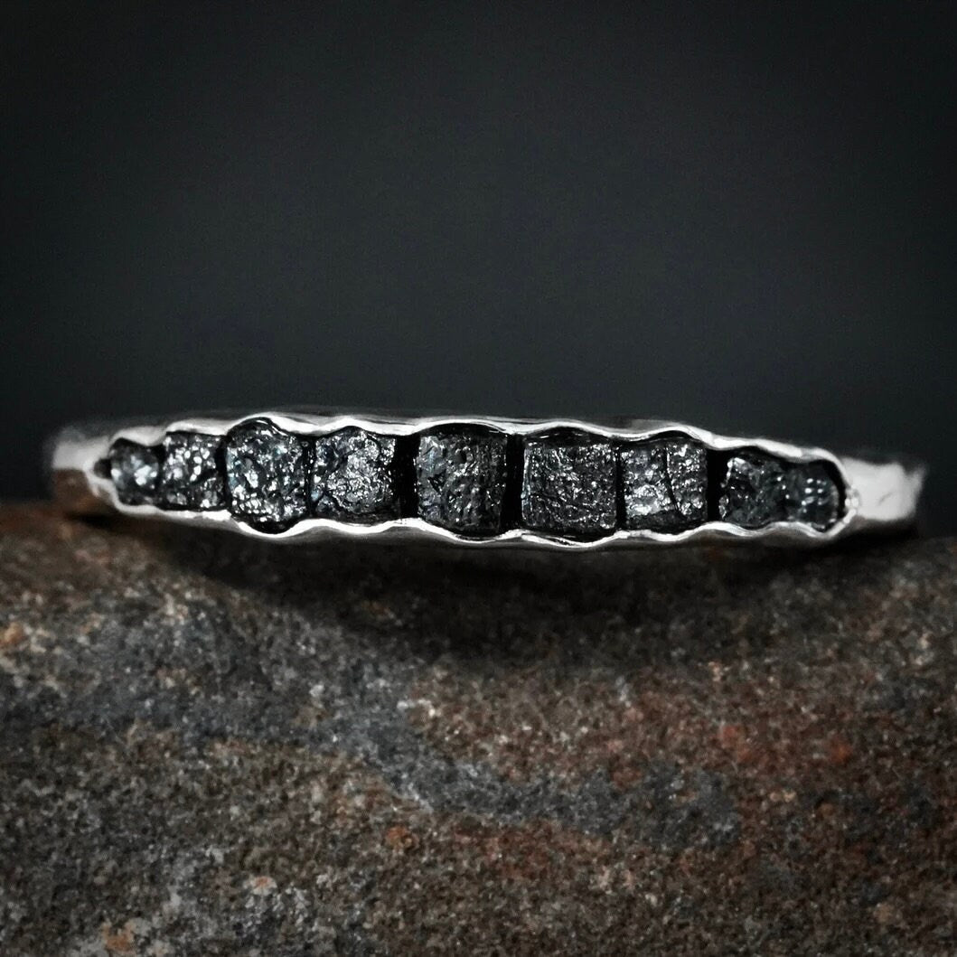 Raw Black Diamond Wedding Band