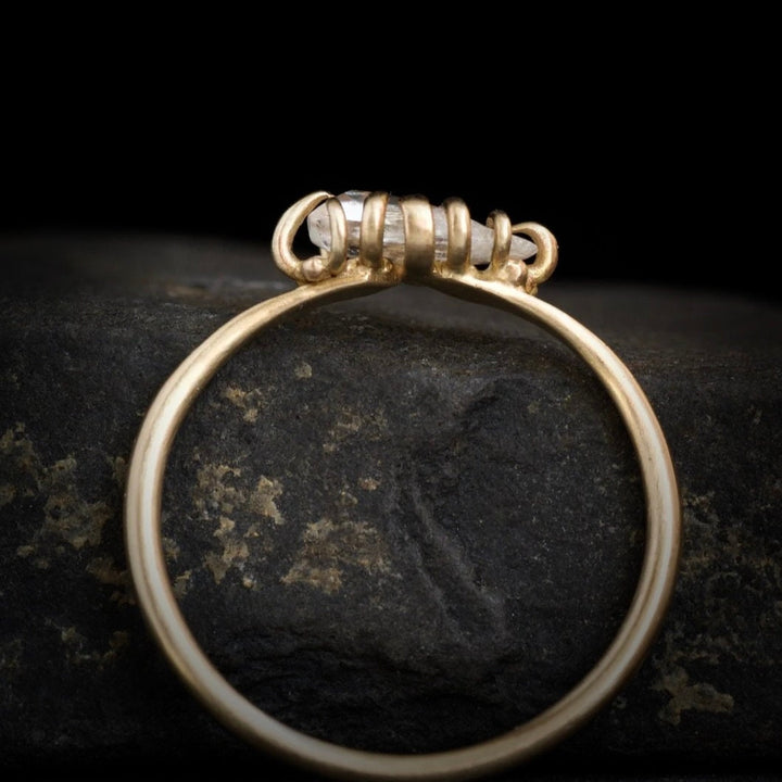 Diamond Crystal Ring: RTS 14k Solid Yellow Gold 12 Prong Set Natural Untreated and Uncut Raw Clear Diamond Ring in US size 5.75 / UK size L