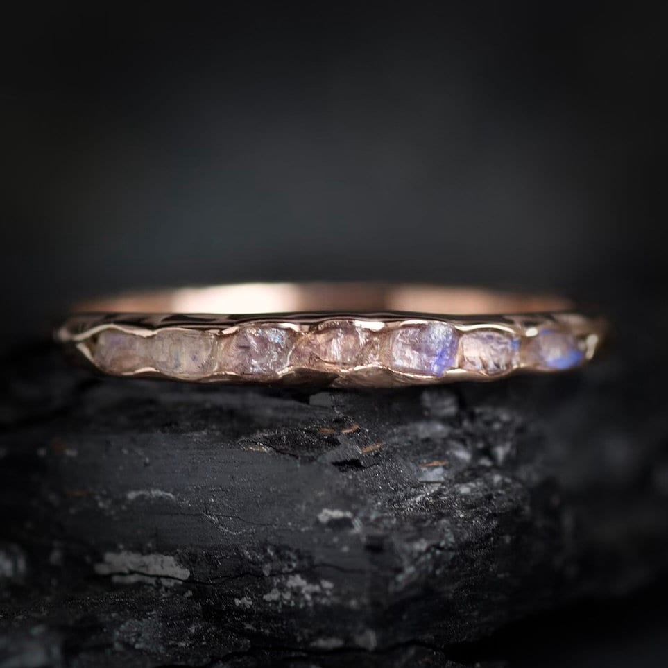 Raw Rainbow Moonstone Band Ring