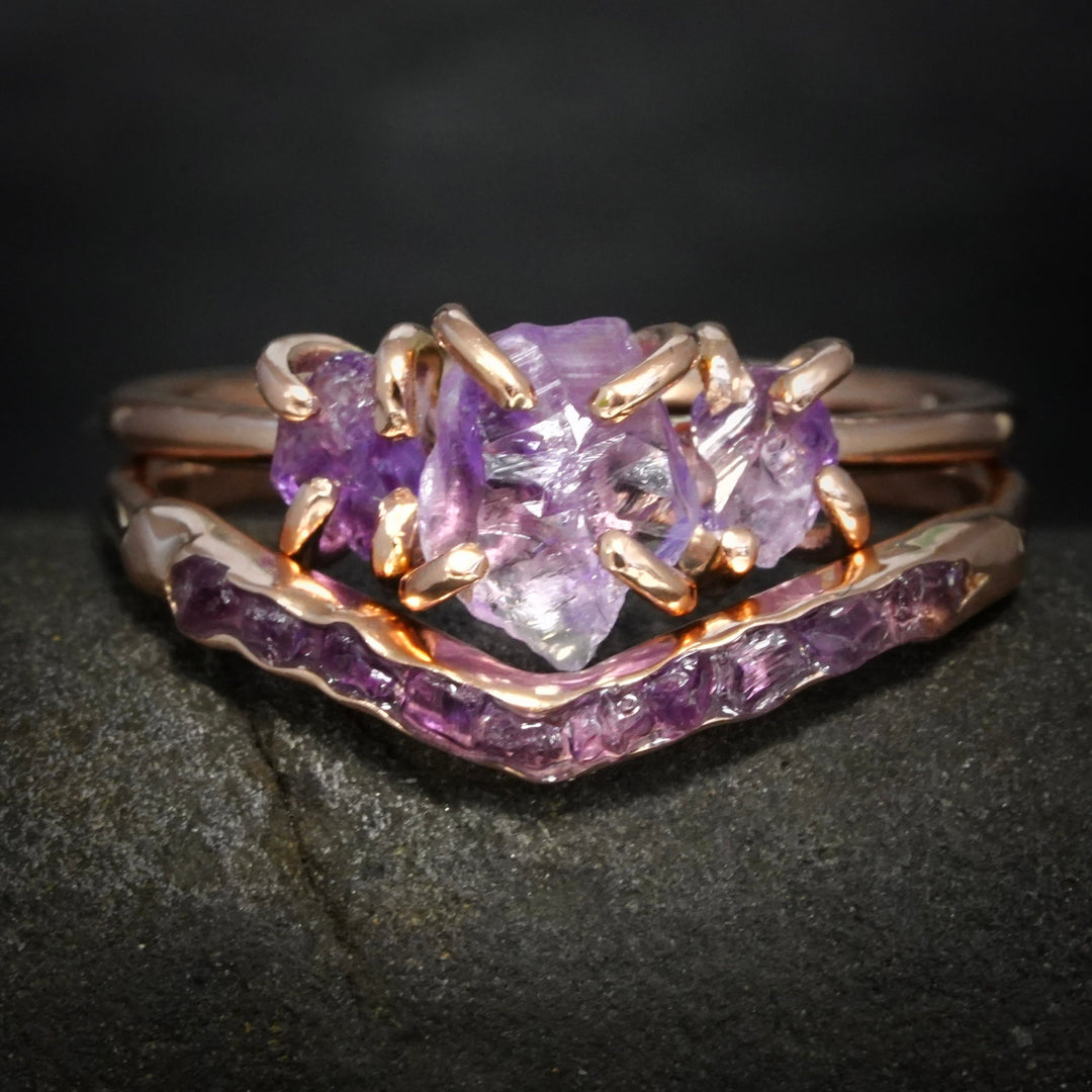 Raw Amethyst Wedding Rings