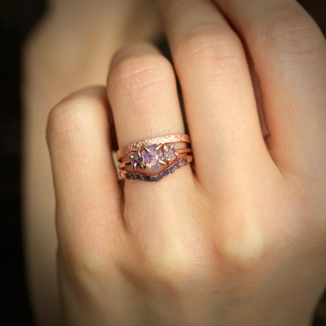 Raw Amethyst Wedding Rings