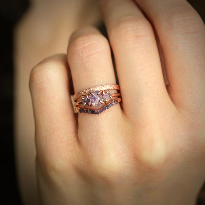 Raw Amethyst Wedding Rings