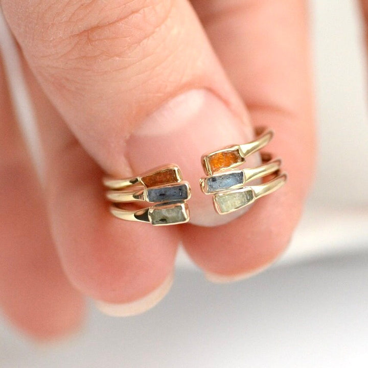 Adjustable Colourful Raw Kyanite Ring Set