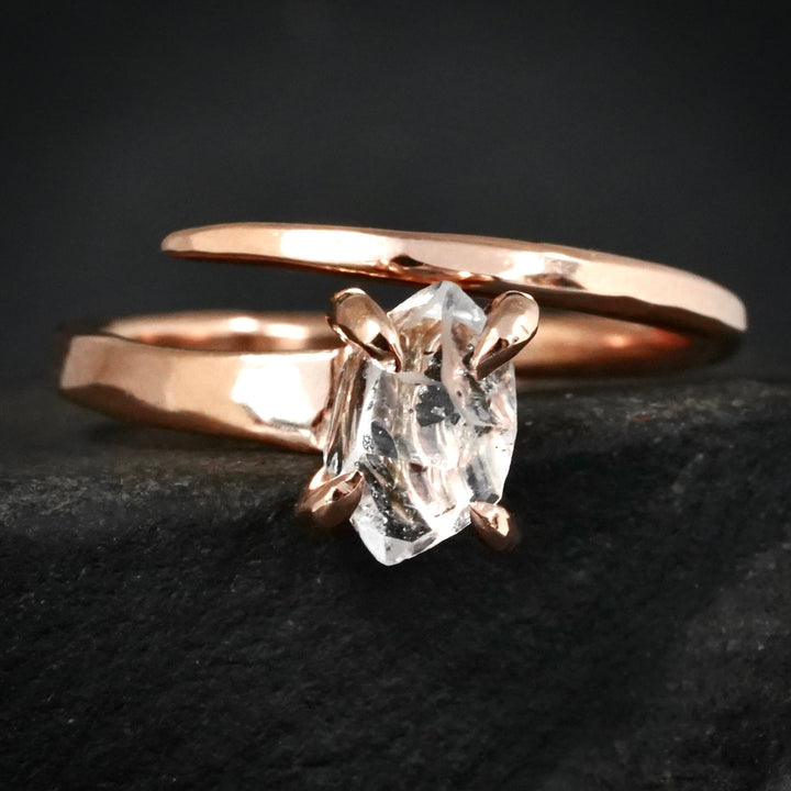 RTS 14k Rose Gold Herkimer Diamond Horseshoe Nail Ring