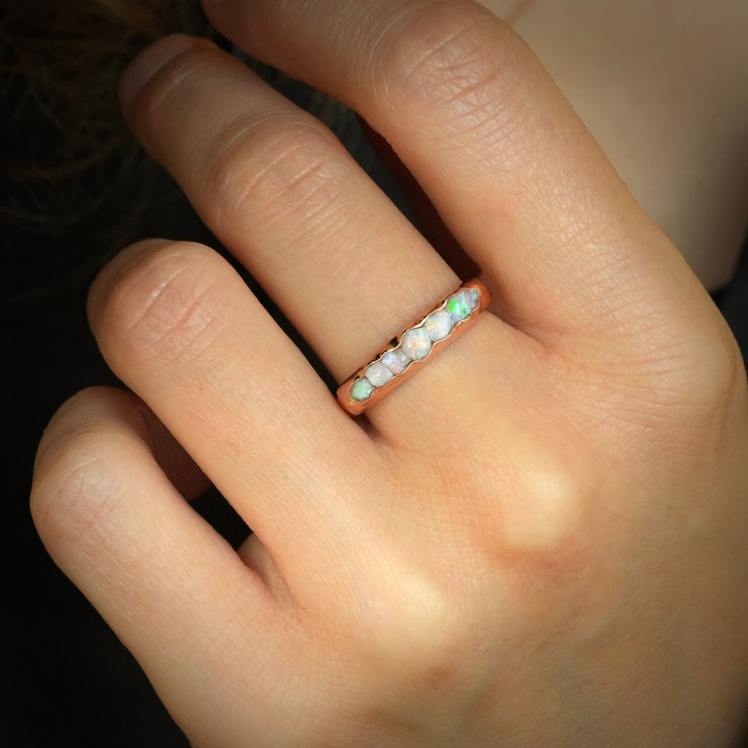 Raw Opal Wedding Ring Set