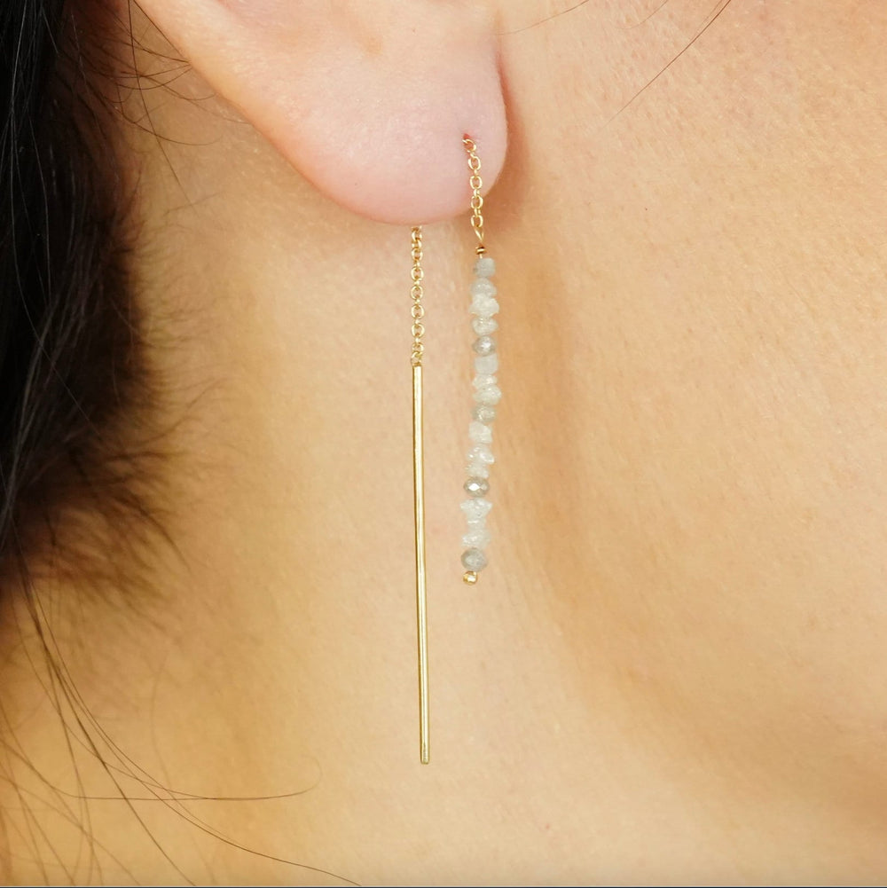 14k Yellow Gold White Diamond Thread Earrings