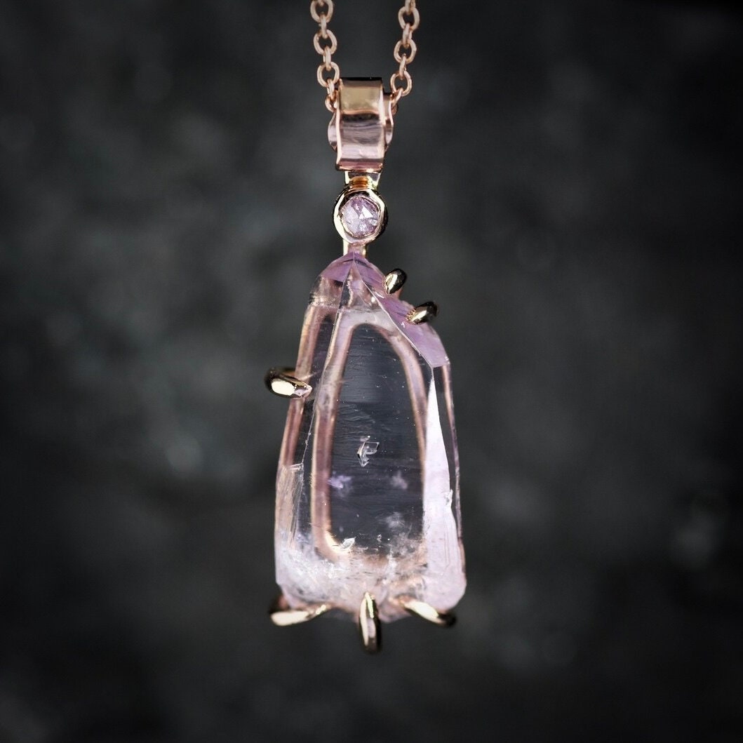 Raw Amethyst and Diamond Necklace Rustic Amethyst Jewellery Natural Stone Necklace Rough Crystal Pendant