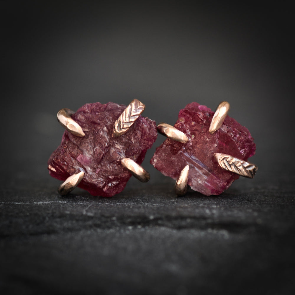 Raw Ruby Stud Earrings