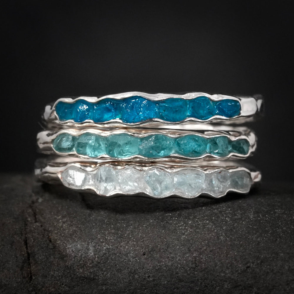 Raw Neon Blue Apatite Ring