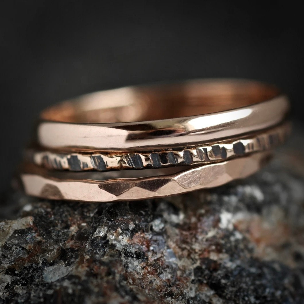 SET of 3 RINGS Rustic Stacking Ring Set