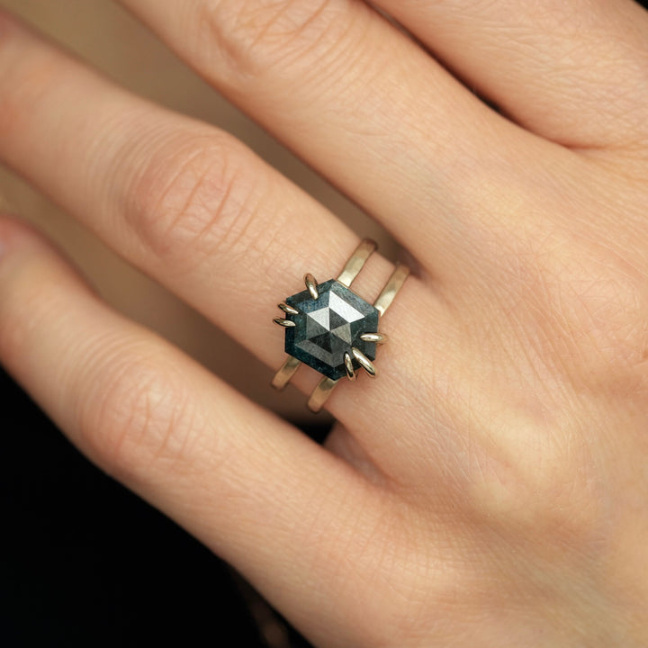 Diamond or Moss Agate Double Band Ring