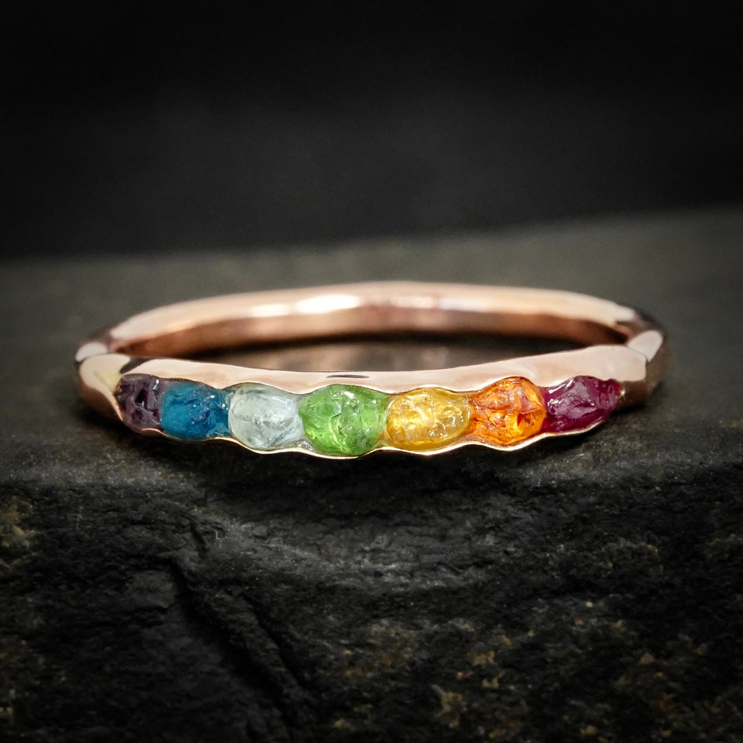 Raw Stone Rainbow Band Ring