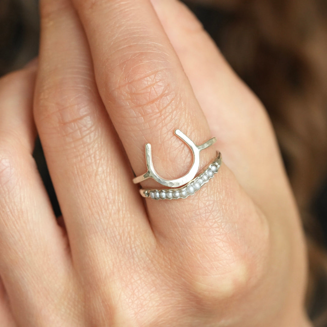 Horseshoe and Pearl Ring Set