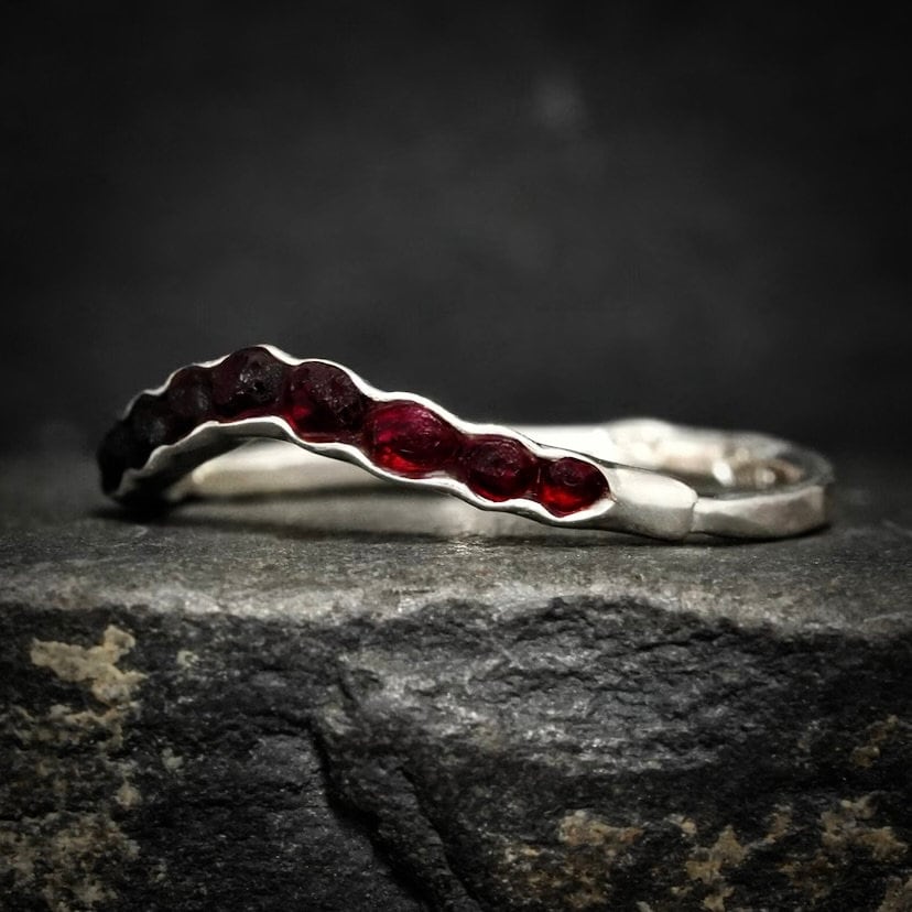 Raw Red Garnet Wave Ring