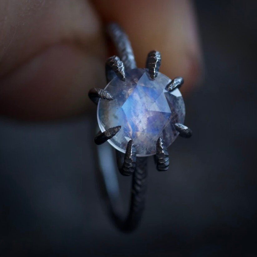 Round Rainbow Moonstone Ring