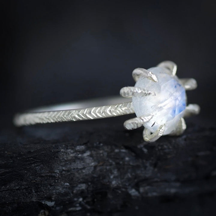 Round Rainbow Moonstone Ring