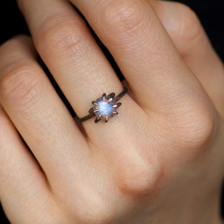 Round Rainbow Moonstone Ring