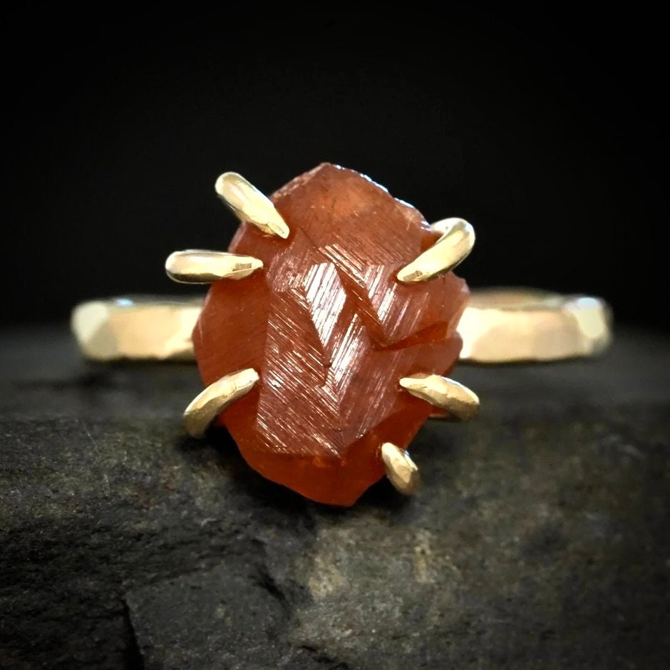 LIMITED EDITION Rare Uncut Raw Hessonite Garnet Crystal Ring