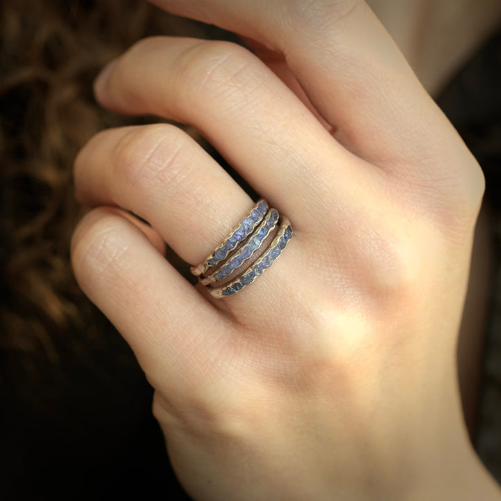 Raw Tanzanite Band: RTS Solid Sterling Silver Bezel Set Raw Uncut Natural Tanzanite Band Ring in US size 5-6.25