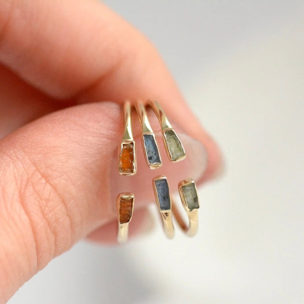 Adjustable Colourful Raw Kyanite Ring Set