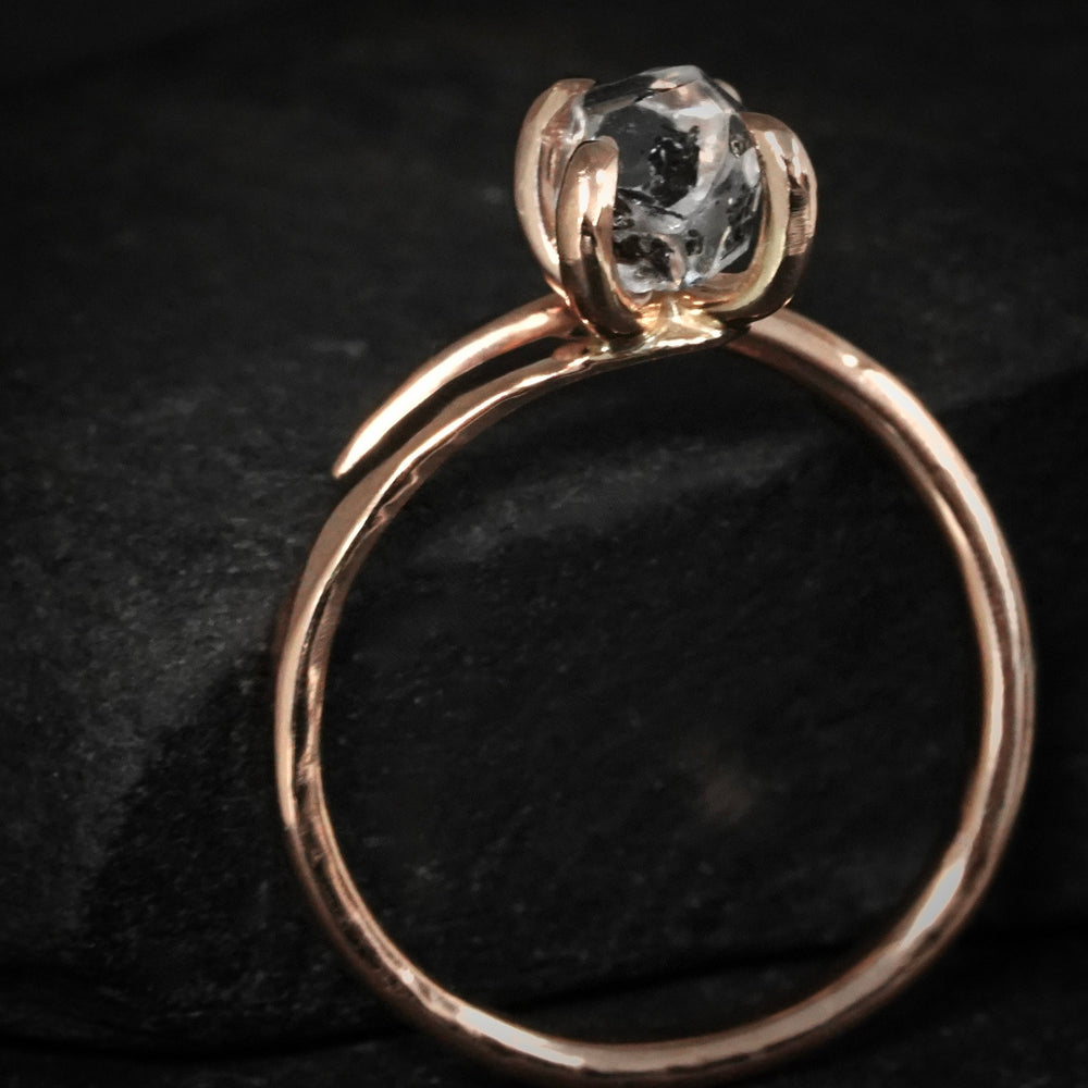 RTS 14k Rose Gold Herkimer Diamond Horseshoe Nail Ring