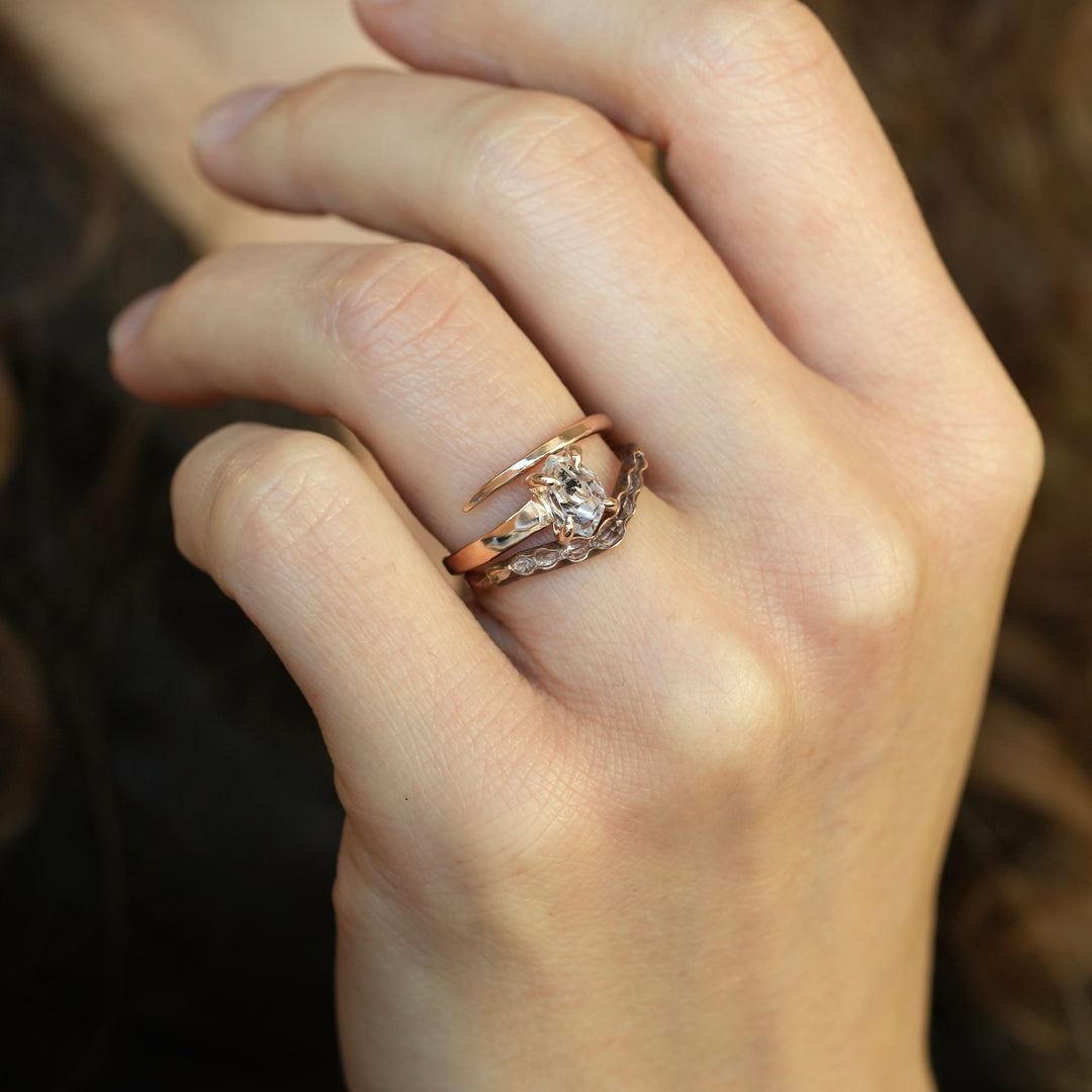 RTS 14k Rose Gold Herkimer Diamond Horseshoe Nail Ring