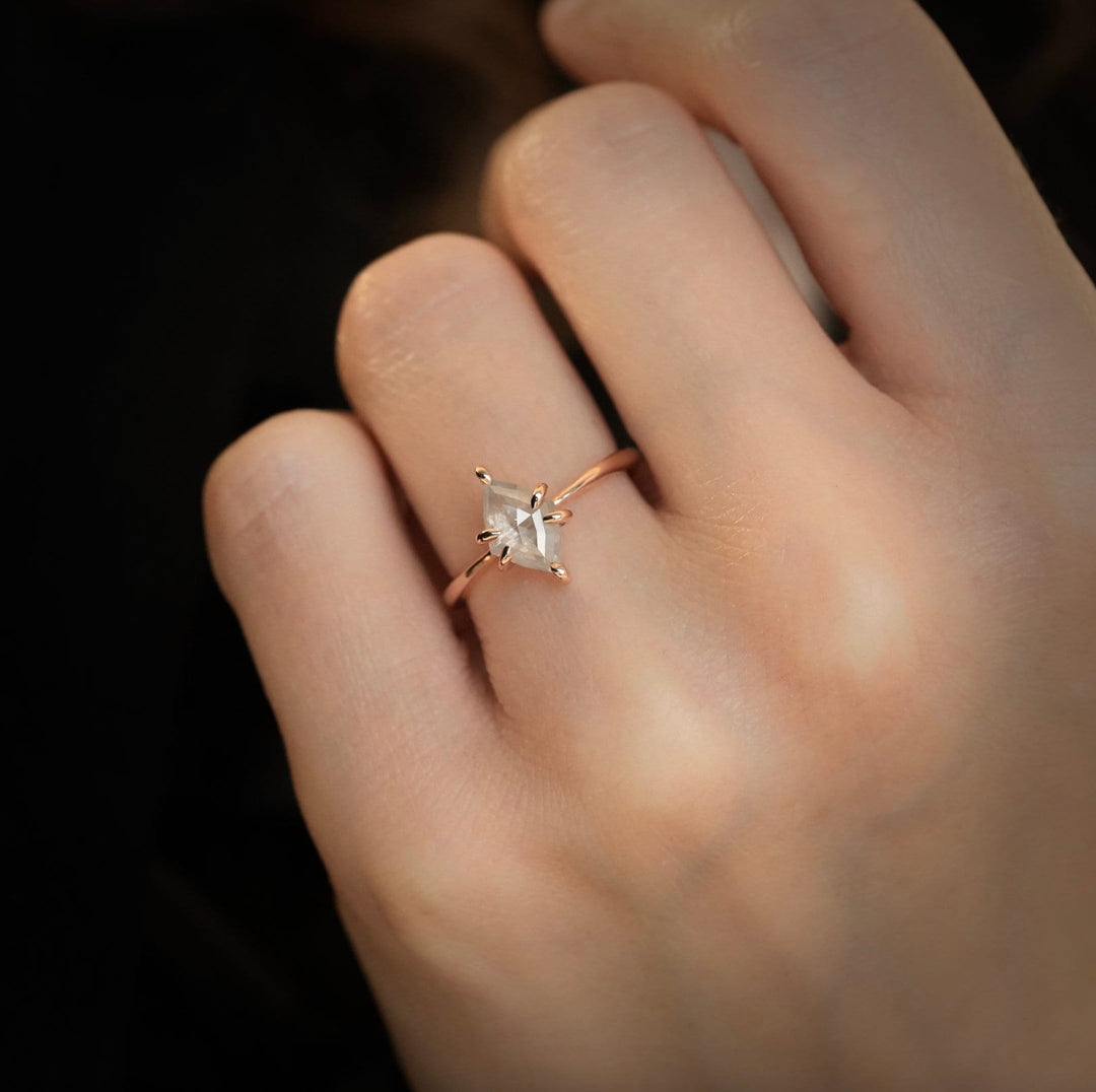 White Salt and Pepper Kite Diamond Ring