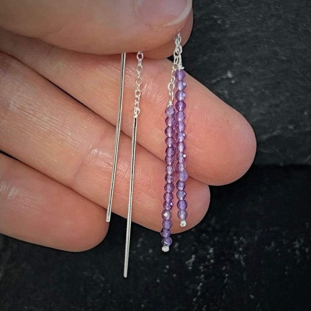 RTS 925 Silver Amethyst Thread Earrings