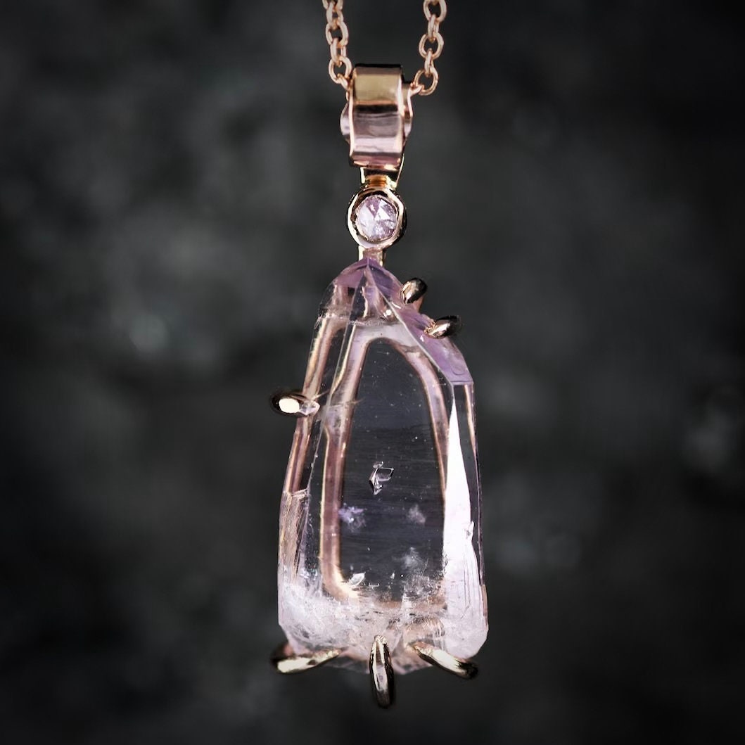 Raw Amethyst and Diamond Necklace Rustic Amethyst Jewellery Natural Stone Necklace Rough Crystal Pendant