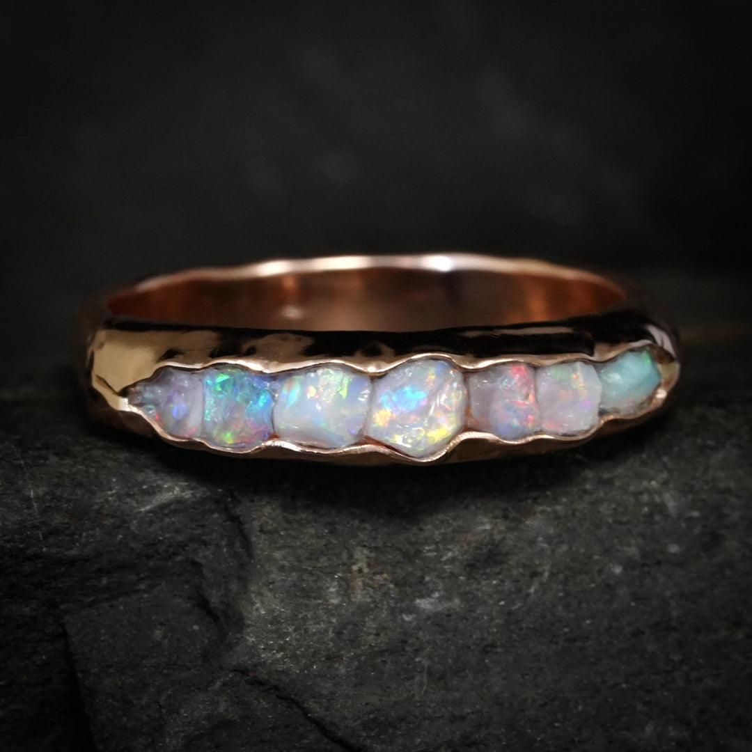 Opal Mens Gold Wedding Band