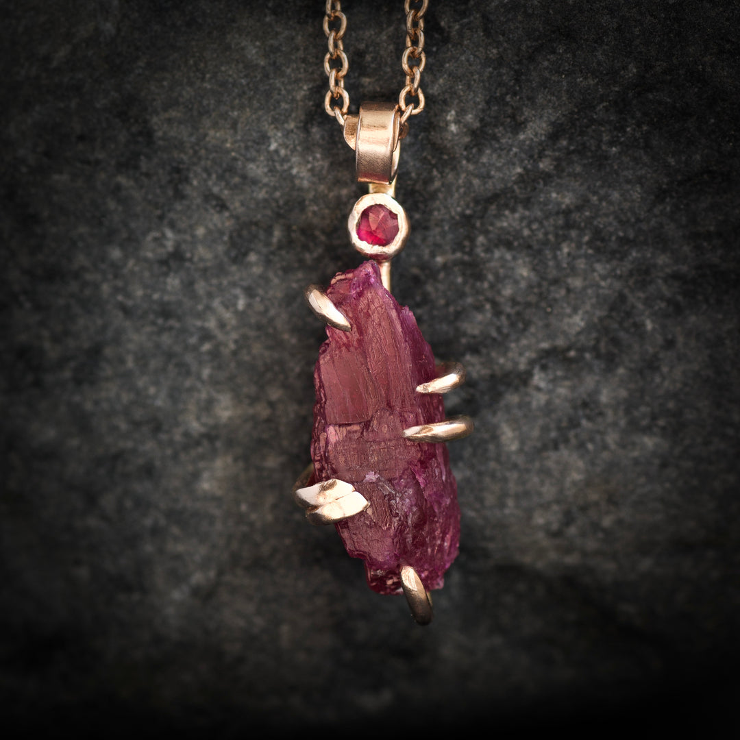 Ready to Ship Ruby Necklace. Rustic Organic Raw Rough Ruby Necklace. Raw Ruby Necklace. Ruby Necklace