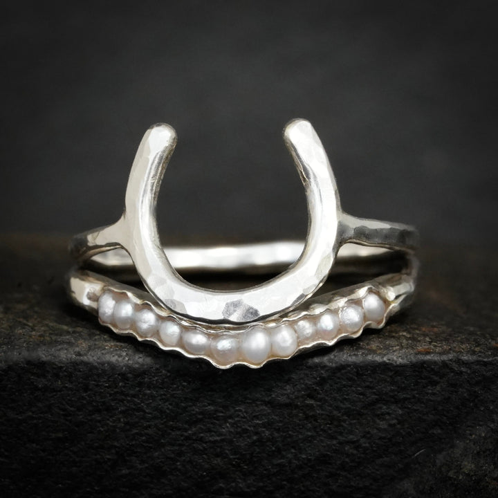 Horseshoe and Pearl Ring Set