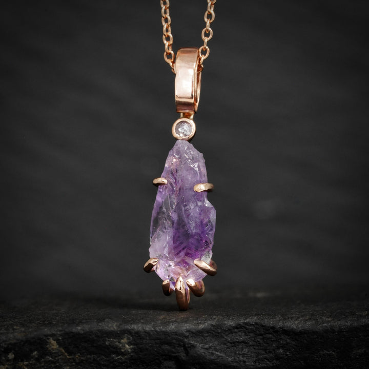 Raw Amethyst Crystal and Pink Diamond Necklace