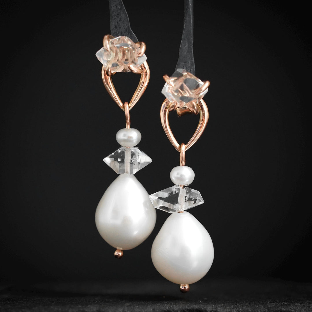 White Pearl and Herkimer Earrings