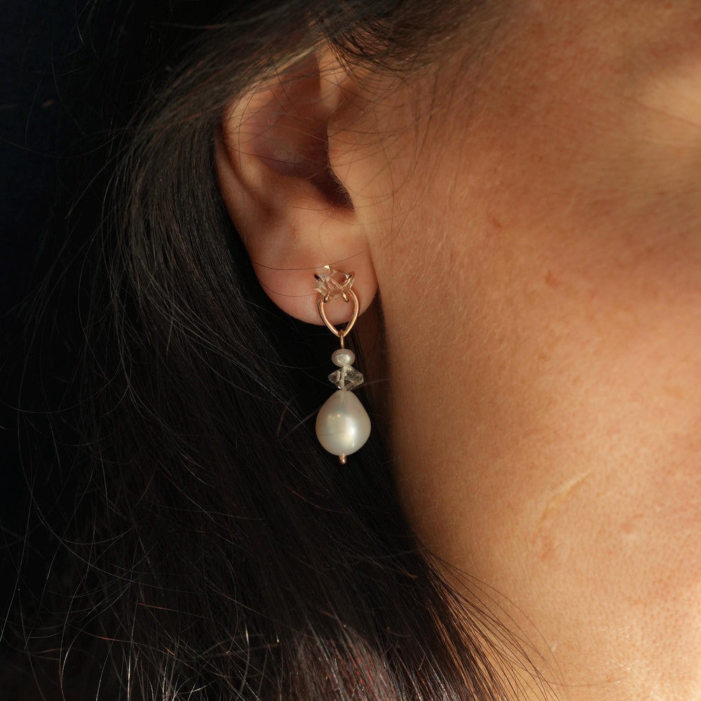 White Pearl and Herkimer Earrings