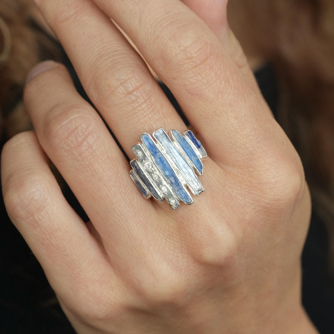 Blue Kyanite and Diamond Statement Ring