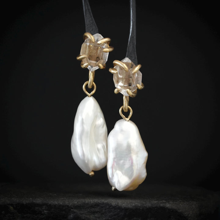 White Pearl and Herkimer Earrings