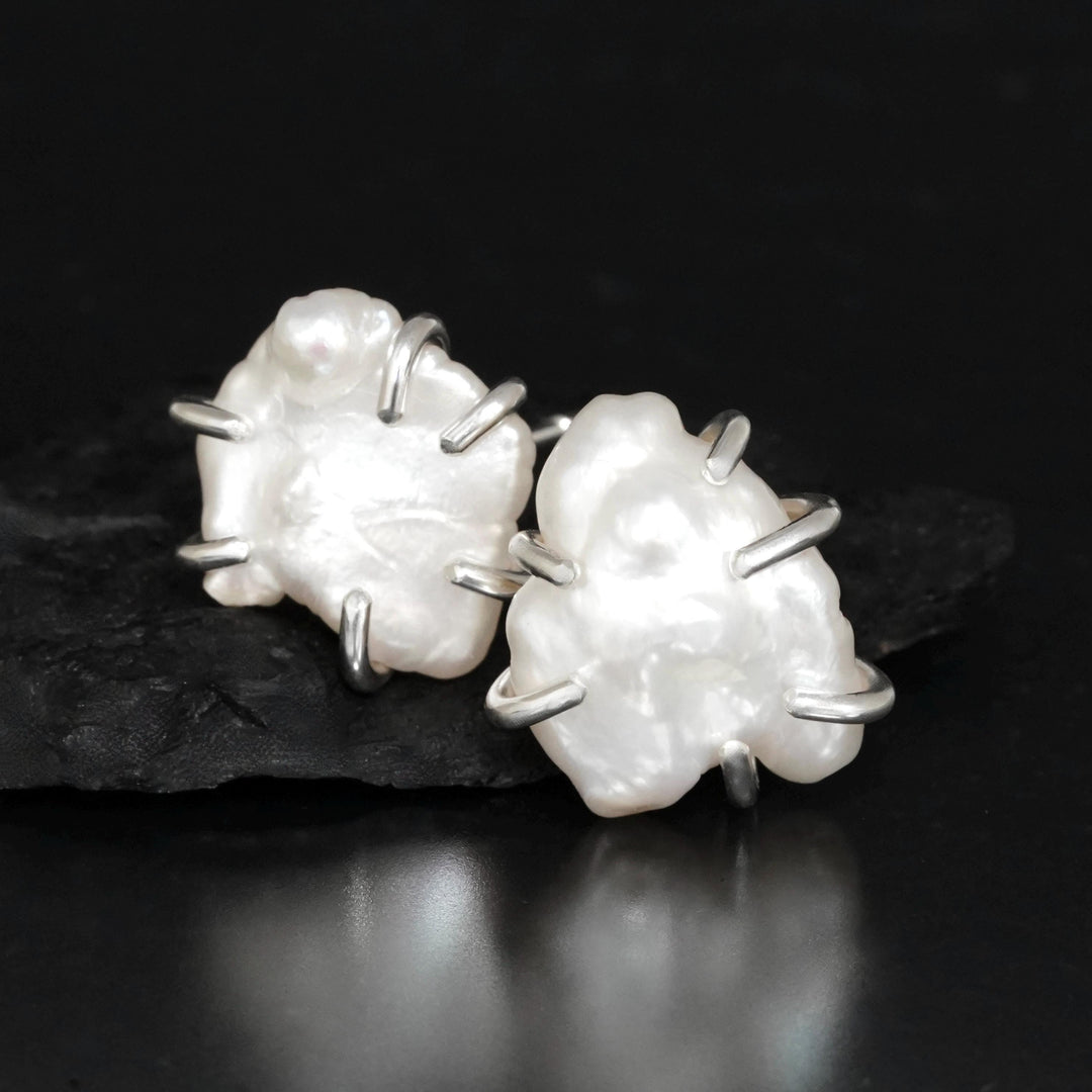 RTS 925 Sterling Silver White Pearl Stud Earrings