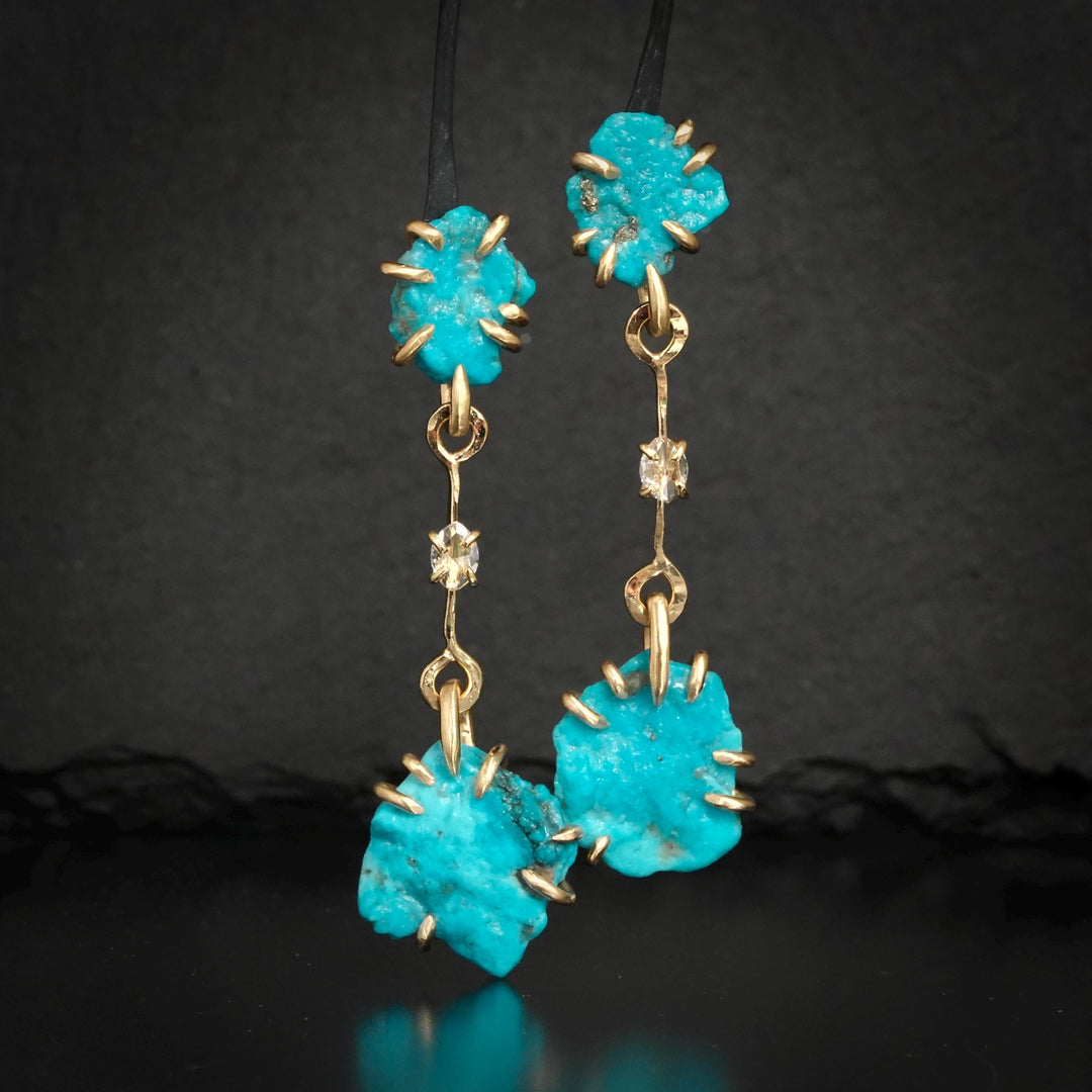 14k Yellow Gold Turquoise and Diamond Earrings