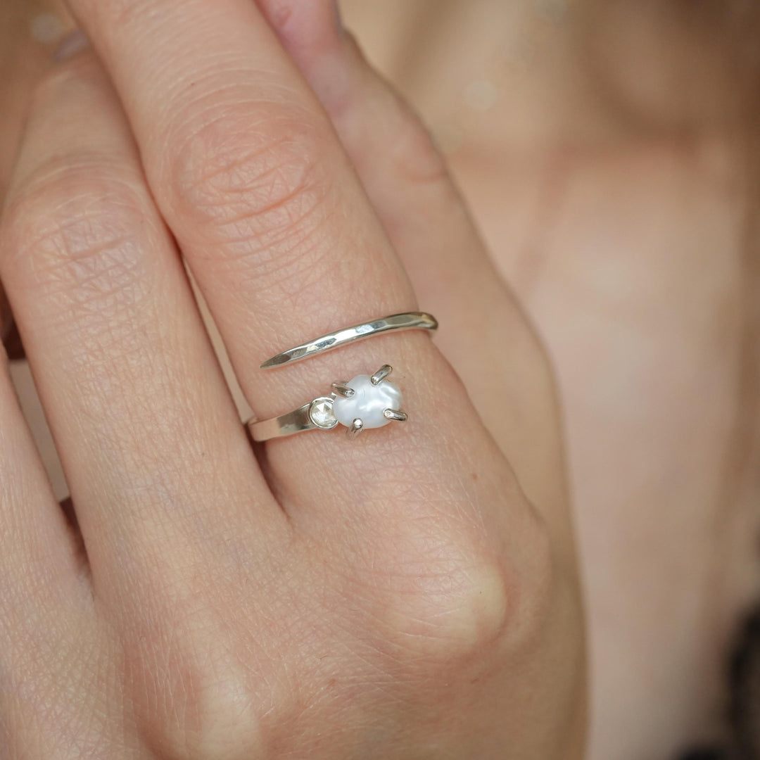 White Pearl and Diamond Ring