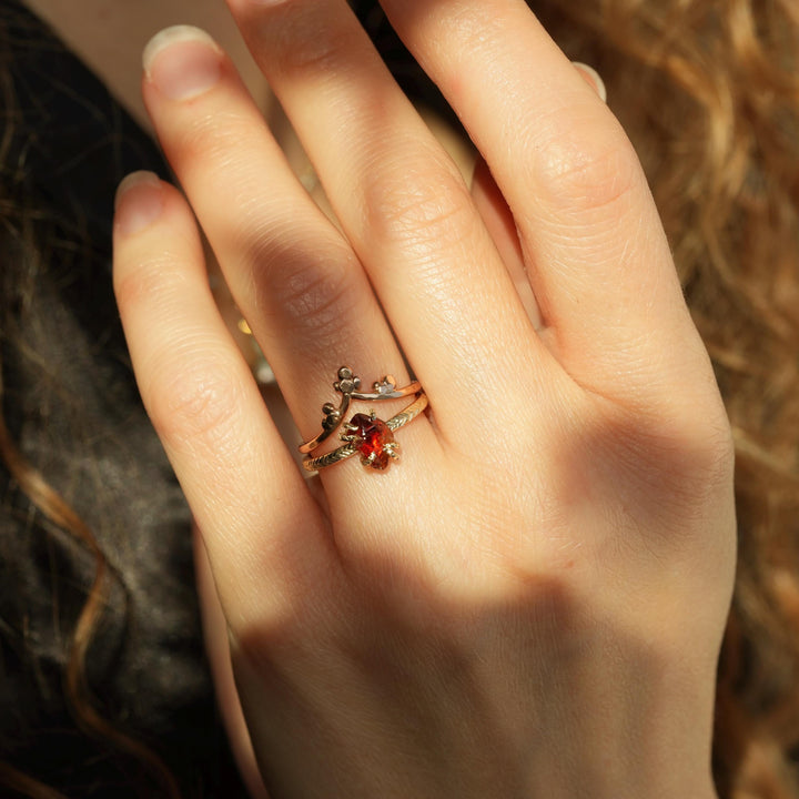 Raw Citrine Ring. Unique Rustic Organic Alternative Rebel Feather 6 Prong Set Raw Rough Uncut Natural Yellow Orange Citrine Engagement Ring