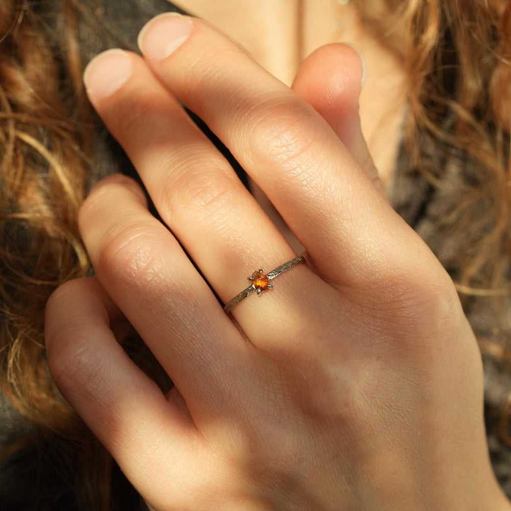 Raw Citrine Ring. Unique Rustic Organic Alternative Rebel Feather 4 Prong Set Raw Rough Uncut Natural Yellow Orange Citrine Engagement Ring