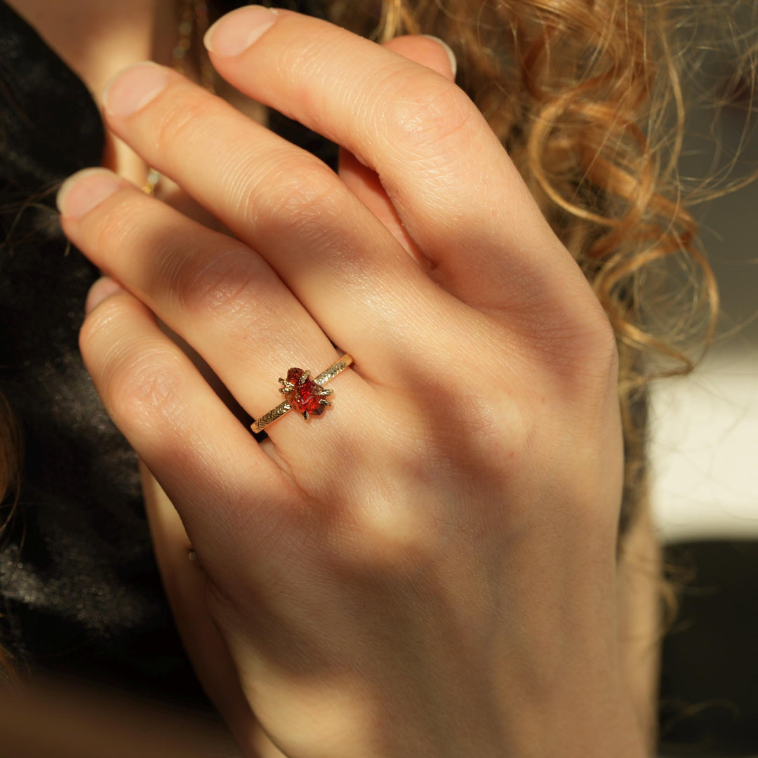 Raw Citrine Ring. Unique Rustic Organic Alternative Rebel Feather 6 Prong Set Raw Rough Uncut Natural Yellow Orange Citrine Engagement Ring